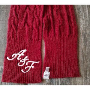 Abercrombie & Fitch Scarf Vintage Wool Red w/White Logo Unisex Cable Knit Chunky